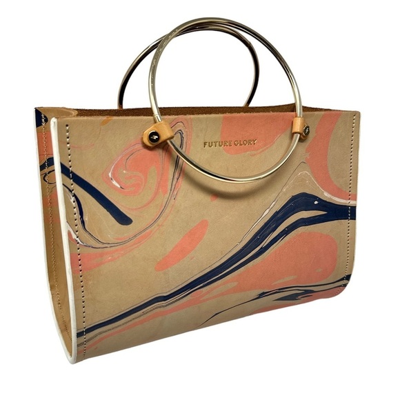 Future Glory Co. Handbags - Future Glory Designer Leather Marbled Mini Tote Metal Ring Rare Handle Bag